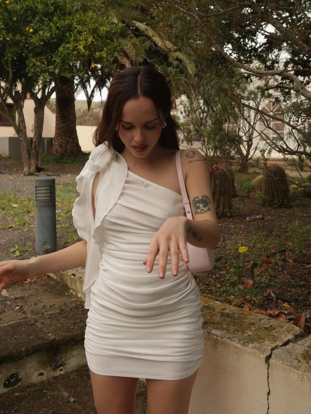 Elegant One Shoulder 3D Flower Mini Dress Women 2024 Summer New Sexy Slim Wrap Hip Dress Tight Party Club Evening Dress