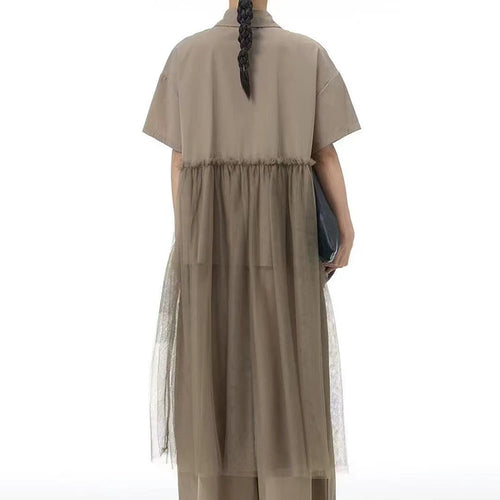 Load image into Gallery viewer, Women Black Mesh Irregular Big Size Long Blouse New Lapel Short Sleeve Shirt Fashion Tide Spring Summer 2025 1DJ1206
