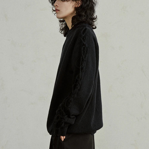 Load image into Gallery viewer, Black Tassels Big Size Knitting Sweater Round Neck Long Sleeve Women Pullovers New Fashion Tide Spring Autumn 2025 1DH4320
