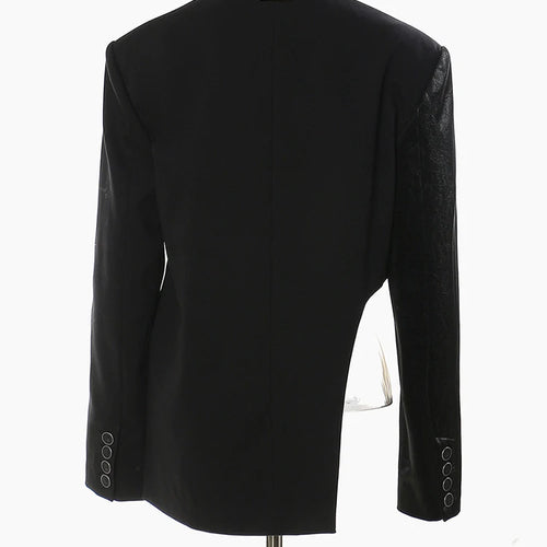 Load image into Gallery viewer, Women Black Irregular Pu Leather Blazer New Lapel Long Sleeve Loose Fit Jacket Fashion Tide Spring Autumn 2025 17A7466
