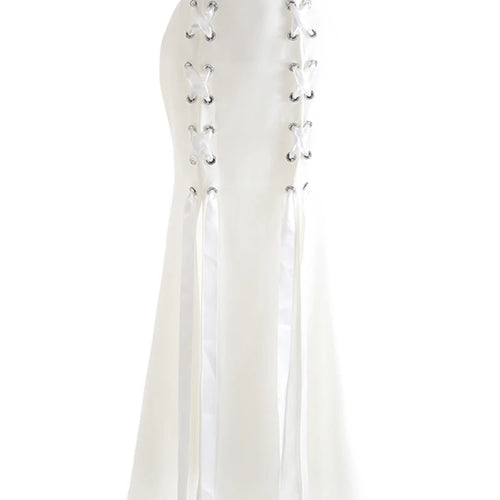 Load image into Gallery viewer, High Waist Black Bandage Slit Chiffon Long Mermaid Half-body Skirt Women Fashion Tide New Spring Autumn 2025 1DJ0911
