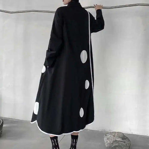 Load image into Gallery viewer, Women Black Dot Printed Long Big Size Shirt Dress New Lapel Long Sleeve Loose Fit Fashion Tide Spring Autumn 2025 1DF1508
