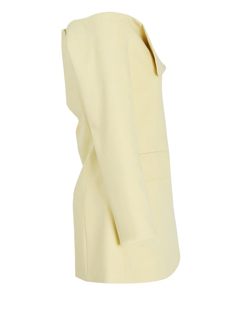 Women Yellow Single Breasted Elegant Blazer New Slash Neck Long Sleeve Jacket Fashion Tide Spring Autumn 2025 CPDB021