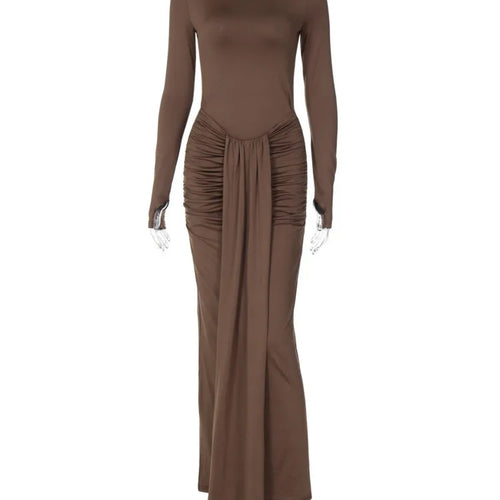 Load image into Gallery viewer, Ruched Draped Sexy Maxi Dress For Women Fashion O Neck Long Sleeve Bodycon Club Party Long Dress Female Elegant Dresses
