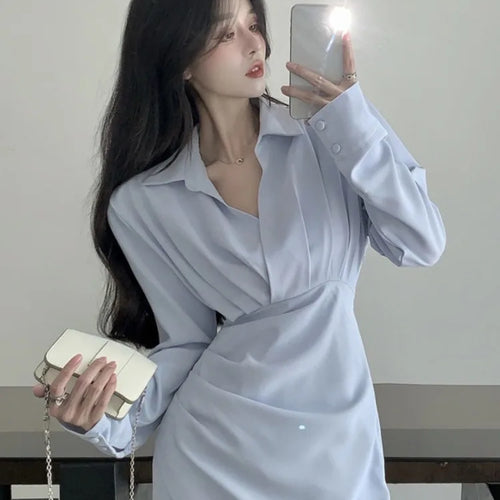 Load image into Gallery viewer, Shirt Mini Dress Women Korean Style Kpop Slim Wrap Design Short Party Dresses Autumn Winter Fashion New in Basics
