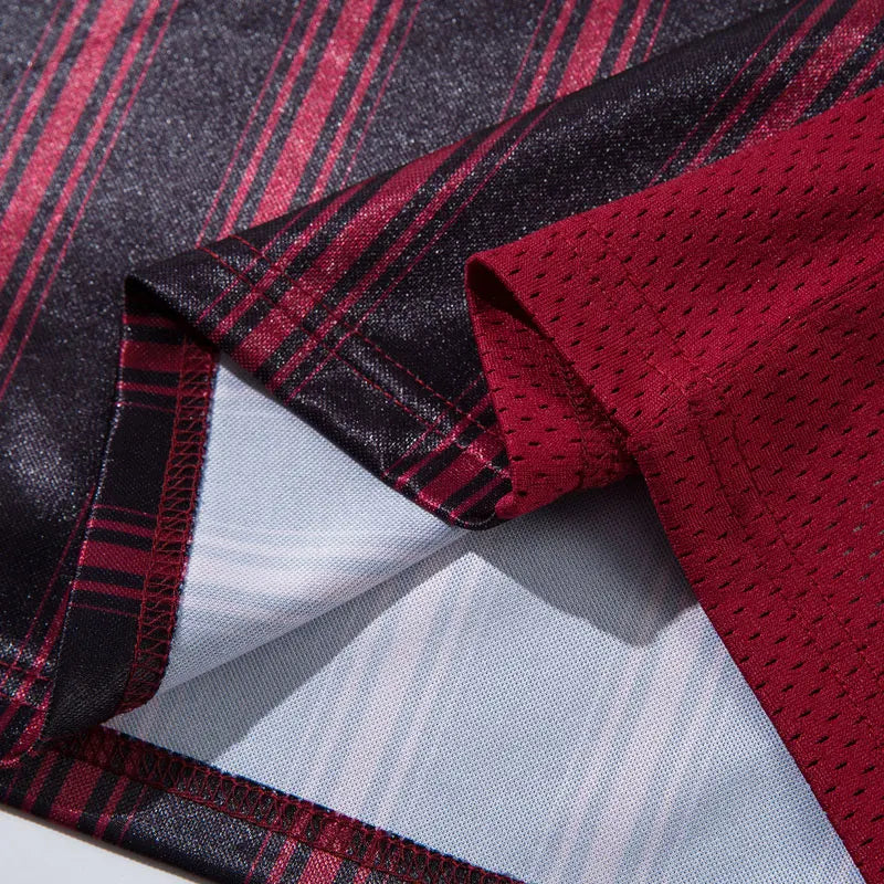 Vintage Mesh Jersey T-Shirt with Rhinestones Graphic Printed Stripe Patchwork Sport Tshirt Streetwear Hip Hop Quick Drying Top