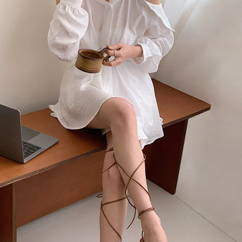 Load image into Gallery viewer, White Two-piece Halter Shirt Dress Summer Slim Bow Backless Long Sleeve O-neck French Style Elegant Fashion Women Dress
