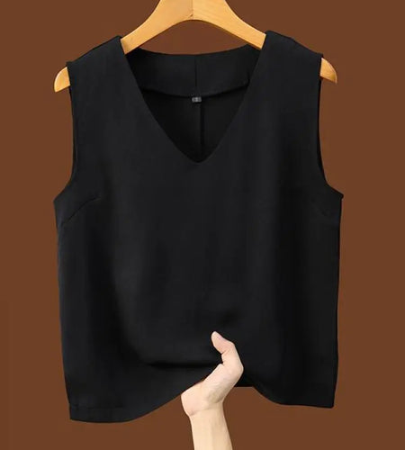 Women Summer Black White Festival Tank Tops Casual Brown Beige Lady V-neck Sleeveless Versatile Short Vest Clothing Simplicity