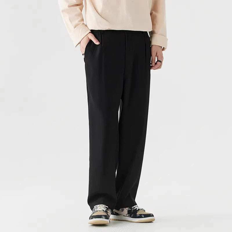 Korean Style Men's Suit Pants Casual Pleated Pockets Straight Leg Solid Color Male Loose Trousers New Spring 2025 9C6765