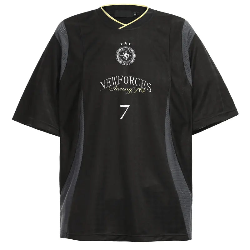 Vintage Mesh Jersey T-Shirt Y2K Graphic Printed Patchwork Racing Sports Tshirt Streetwear Hip Hop Harajuku Casual Baggy Top Tee