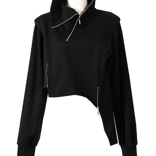 Load image into Gallery viewer, Loose Fit Black Zipper Irregular Sweatshirt New Turtleneck Long Sleeve Women Big Size Fashion Spring Autumn 2025 1DE3327
