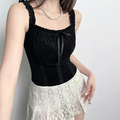 Load image into Gallery viewer, Vintage Gothic Fold Women Tops Camisole Y2K Aesthetic Ruched Tie Up Bow Crop Top Short 90s Grunge Chic Party Clothing
