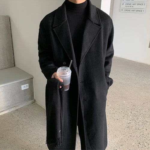 Load image into Gallery viewer, Winter Fashion Men&#39;s Trench Solid Color Tops Casual Single Breasted Korean Overknee Male Woolen Coats Trend 2024 9C7825
