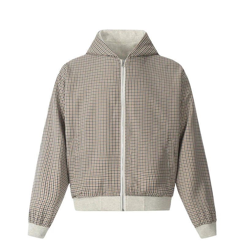 Men's Sweatshirts New Korean Style Doublesided Plaid Cardigan Hooded Trendy Zipper Design Male Causal Clothing 9W1890