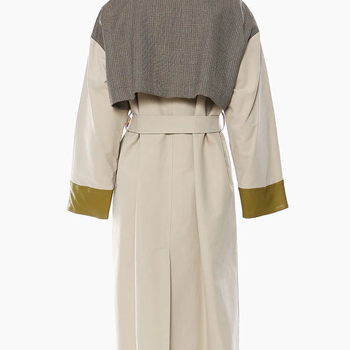 Load image into Gallery viewer, Women Champagne Leather Plaid Big Size Trench New Lapel Long Sleeve Windbreaker Fashion Tide Spring Autumn 2025 1DF0725
