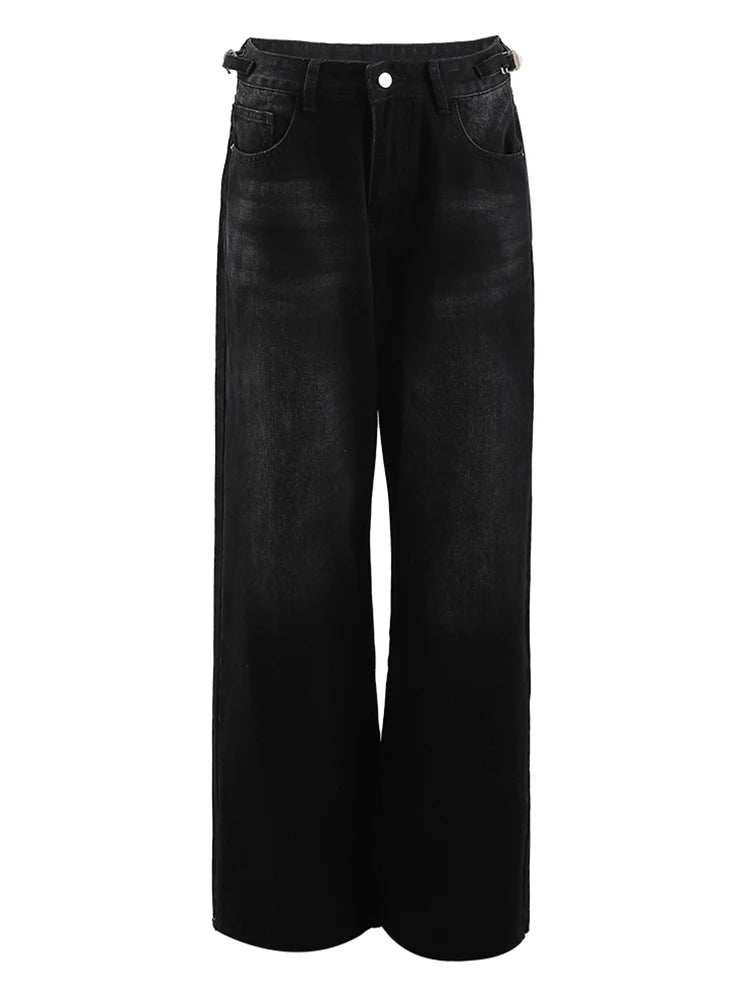 High Waist Black Burr Pockets Vintage Casual Wide Leg Jeans New Women Trousers Fashion Tide Spring Autumn 2025 9A8628