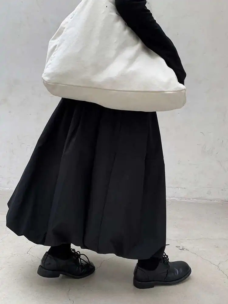 High Elastic Waist Black Cotton-padded Casual A-line Half-body Skirt Women Fashion Tide New Autumn Winter 2025 1DH8381