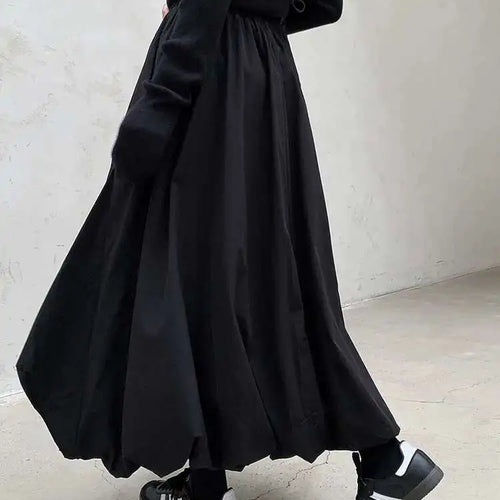 Load image into Gallery viewer, High Elastic Waist Black Brief Topstitched Long A-line Half-body Skirt Women Fashion Tide New Spring Autumn 2025 1DH8357
