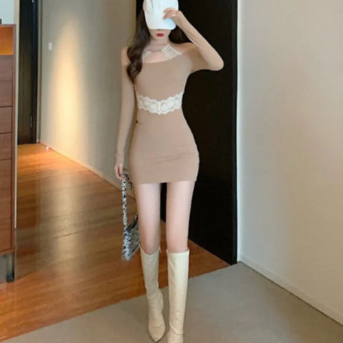 Load image into Gallery viewer, Sexy Lace Halter Dress Bodycon Wrap Off Shoulder Korean Fashion Kpop Wrap Party Dresses Out Fits
