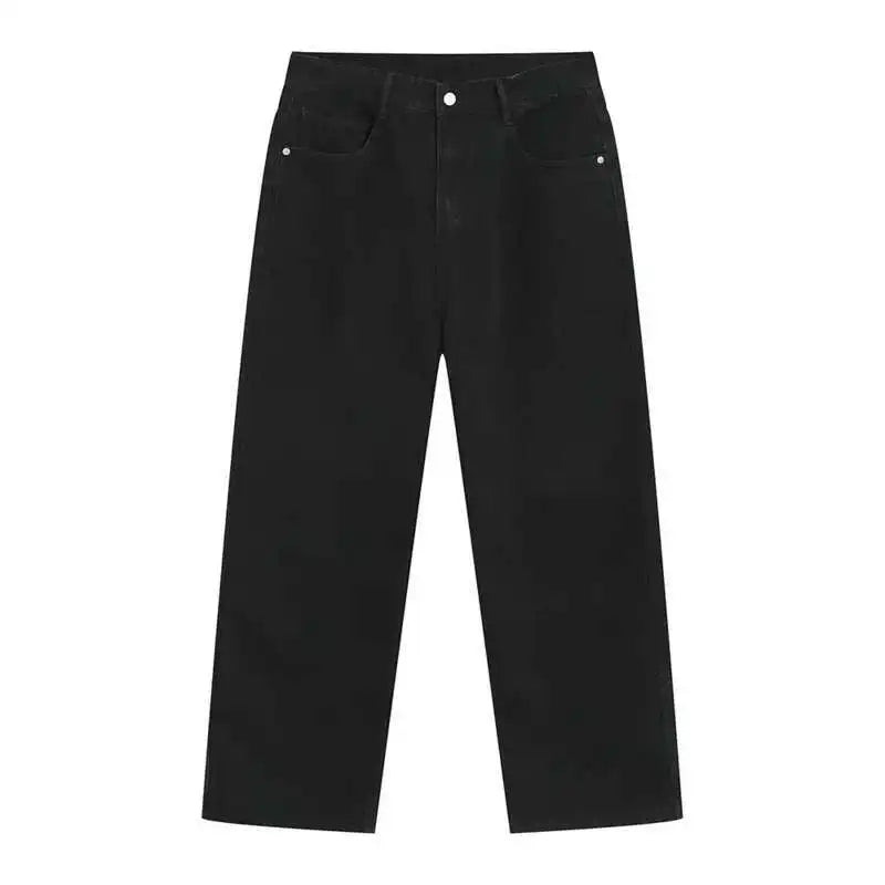 Minimalist Men Denim Pants Droop Solid Color Washed Casual Straight Wide Leg Korean Style Male Loose Jeans Menswear 9C7863