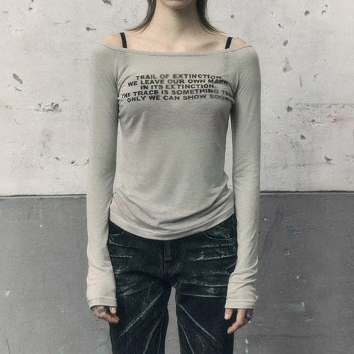 Load image into Gallery viewer, Y2k Aesthetic Vintage Letter Print Tshirts Women Harajuku Gothic Punk Basic T-shirt 2025 Streetwear Slim Bottoming Tees Femme
