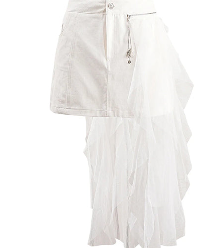 Solid Spliced Mesh Chic Skirts For Women High Waist Temperament Patchwork Zipper Slimming Skirt Female Fashion New