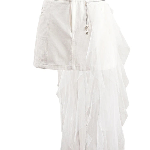 Load image into Gallery viewer, Solid Spliced Mesh Chic Skirts For Women High Waist Temperament Patchwork Zipper Slimming Skirt Female Fashion New
