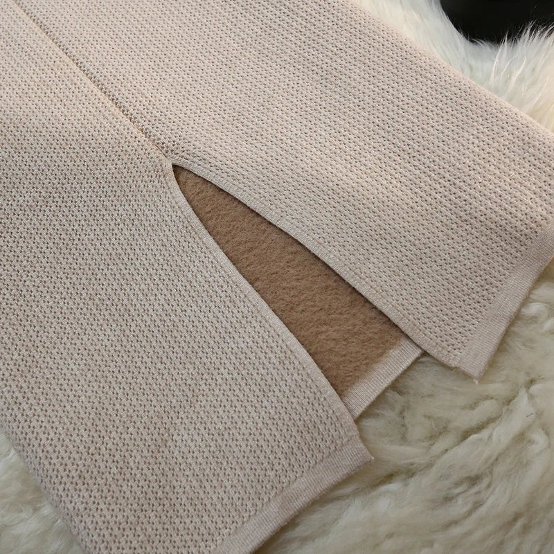 Fashion Elegant Casual Skirts Women Autumn Winter New High Waist Knitted Split Long Solid Color Skirt Keep Warm Thicken Female
