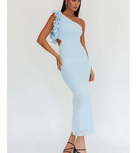 Elegant Slant Shoulder Flower Bodycon Party Club Evening Dress Women Sexy Backless Slim Spring/Summer New  2025 Vestido