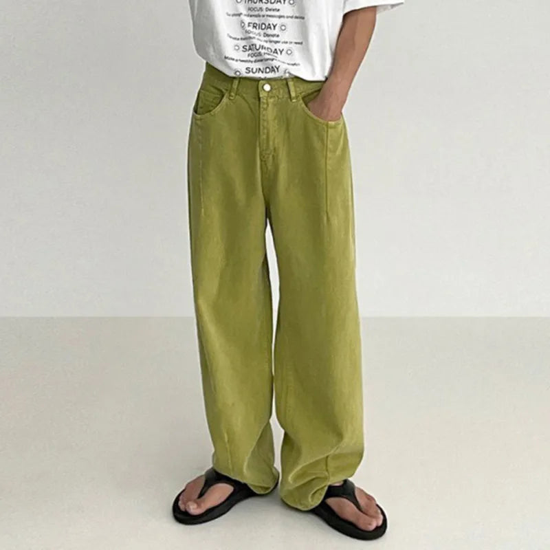 American Style Men's Jeans Wide Leg Men Casual Denim Pants Tide Vintage Loose Straight Trouser 2025 New Fashion 9A8695
