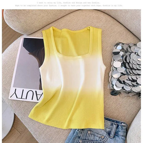 Load image into Gallery viewer, Korean Vintage Elegant Square-neck Gradient Knit Vest Summer Casual Sleeveless Short Tank Tops Women's Holiday Clothing Vestidos
