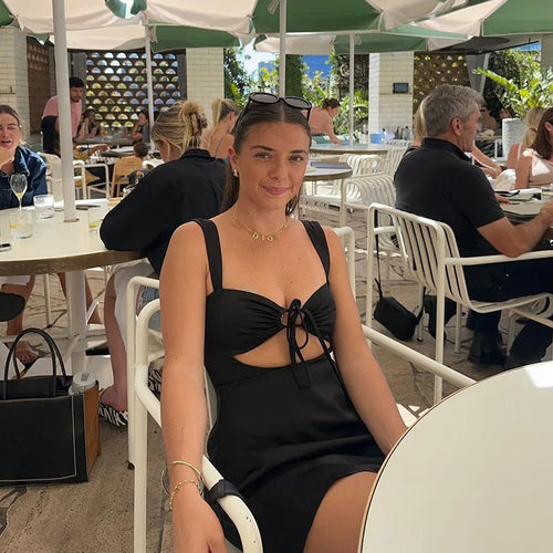 Load image into Gallery viewer, Hollow Out Bandage Sexy Mini Dress For Women 2024 Summer New Spaghetti Sleeveless Backless Bodycon Club Party Dress
