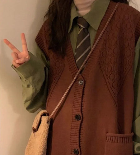 Autumn Grunge Loose Knitted Women's Tanks Casual All Match Sleeveless Pullovers Y2k Aesthetic Harajuku Streetwear Sweater Vest