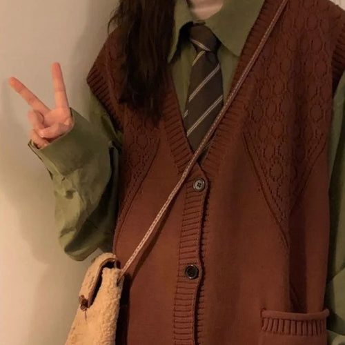 Load image into Gallery viewer, Autumn Grunge Loose Knitted Women's Tanks Casual All Match Sleeveless Pullovers Y2k Aesthetic Harajuku Streetwear Sweater Vest
