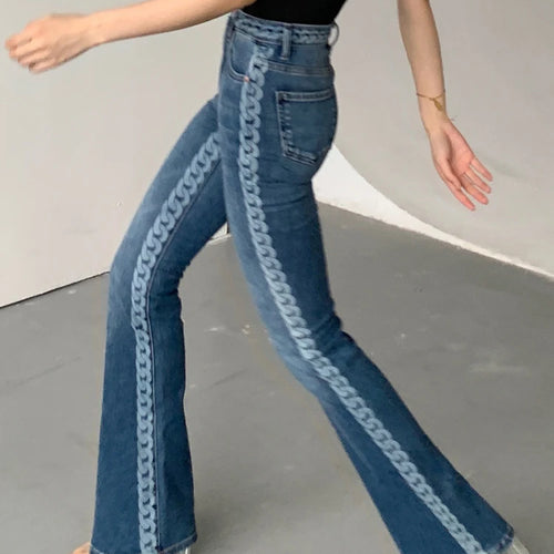 Load image into Gallery viewer, Patchwork Colorblock Denim Flare Pants For Women High Waist Slim Sexy Trousers Female Skinny Clothing Fashion
