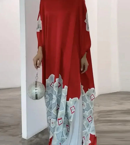 Spring Summer Printed Evening Party Dresses Vintage Elegant Long Sleeves Loose Muslim Robe Dress for Women