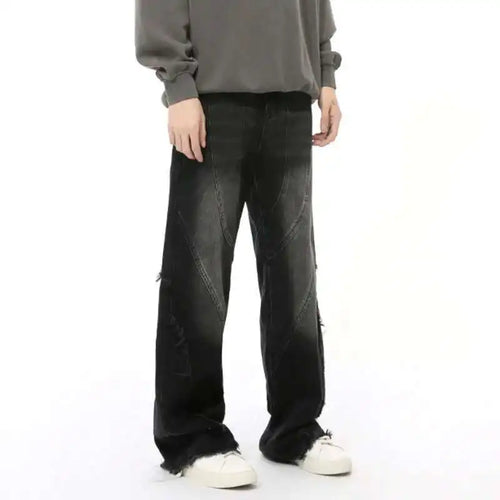 Load image into Gallery viewer, Simple Men's Denim Pants Raw Edge Tassel Design Solid Color Straight Casual Bottom Wide Leg Loose Male Jeans Stylish 9C8080
