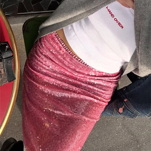 Load image into Gallery viewer, Sequin Summer Beach Sexy Skirt Women Elegant Sparkle High Waist A-line Skirts Female Pink Vacation Club Party Skirt
