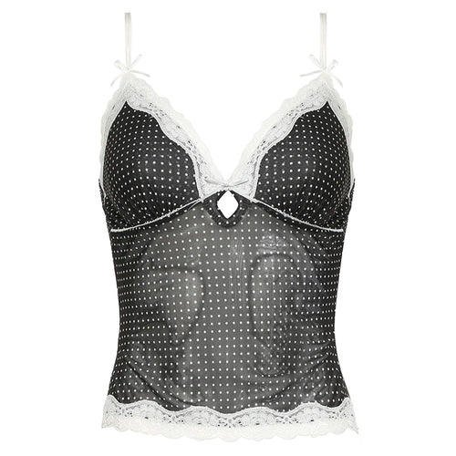 Load image into Gallery viewer, Vintage Y2K Aesthetic Sexy Mesh Top Camis Bow Lace Patchwork See Through Summer Crop Top Gilrs 2000S Clothes Kawaii
