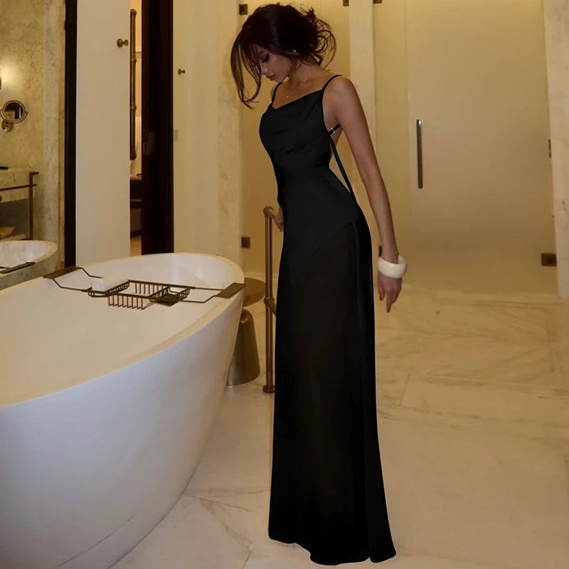 Spaghetti Strap Strapless Sexy Maxi Dress For Women Gown Elegant Off-shoulder Backless High Waist Bodycon Long Dress