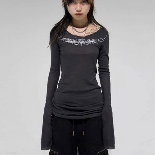 Load image into Gallery viewer, 2025 Y2k Aesthetic Creamy-white Women Sexy T-shirt Vintage Printing Streetwear Grunge Tshirts Harajuku Bodycon Gothic Tees Femme
