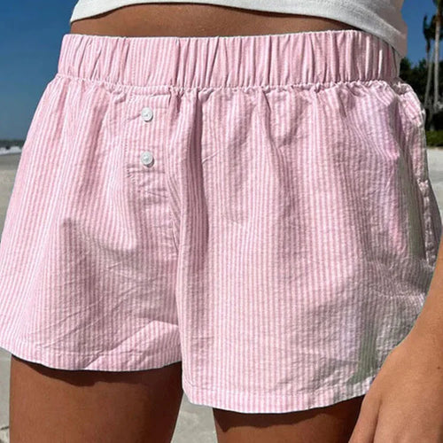 Load image into Gallery viewer, Striped Print Casual Shorts for Women Elastic Waist Fashion Button Bottoms Streetwear Chic Basic Y2K Loose Shorts
