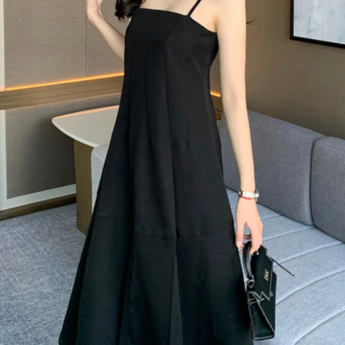 Load image into Gallery viewer, Korean Style Black Ruffles Strapless Dress Slim Waist Split Solid Color Sleeveless Female Dresses Elegant Evening Dresses
