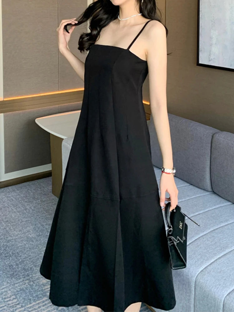 Korean Style Black Ruffles Strapless Dress Slim Waist Split Solid Color Sleeveless Female Dresses Elegant Evening Dresses