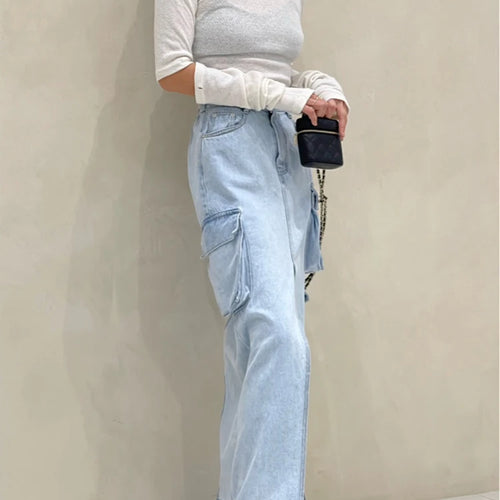 Load image into Gallery viewer, Patchwork Pockets Vintage Skirts For Women High Waist Solid Straight Split Denim Skirt Female Fashion Clothing
