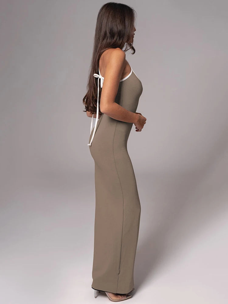 Spaghetti Strap Lace-up Sexy Maxi Dress For Women Gown Fashion Sleeveless Backless Bodycon Evening Sexy Long Dress