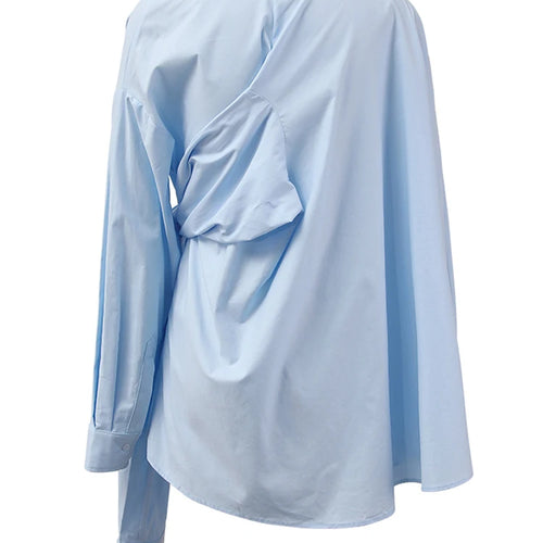 Load image into Gallery viewer, Women Blue Irregular Bandage Big Size Blouse New Skew Collar Long Sleeve Shirt Fashion Tide Spring Autumn 2025 CPDB112
