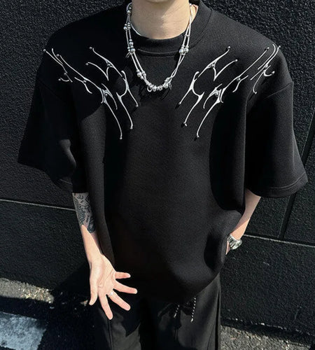 Men's T-shirts Short Sleeve New Krorean Fashion Embroidery Nail Pad Shoulder Decoration Tide Male Pullover Top 9W1664