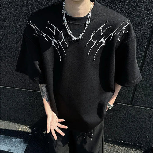 Load image into Gallery viewer, Men's T-shirts Short Sleeve New Krorean Fashion Embroidery Nail Pad Shoulder Decoration Tide Male Pullover Top 9W1664
