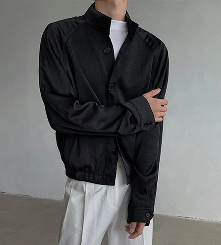 Korean New Chic Male Jacket Solid Color Stand Collar Single Breasted Jackets Elastic Hem Design Men Wear Spring 9W1341